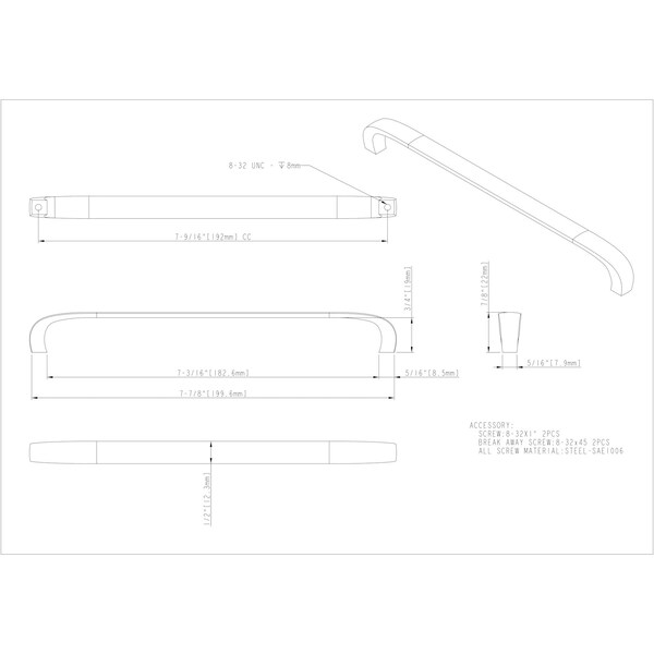 Elements By Hardware Resources 192 mm Center-to-Center Polished Chrome Square Slade Cabinet Pull - 984-192PC