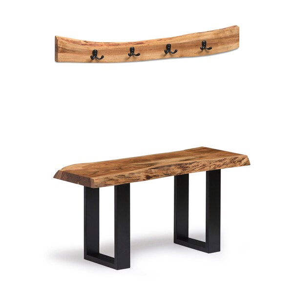 Alaterre Furniture Alpine Natural Live Edge 36" Bench with Coat Hook Set - AWAA032320