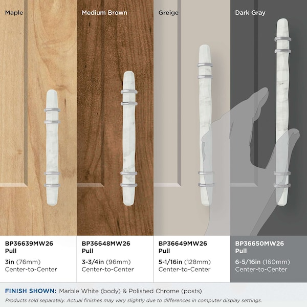 Amerock Carrione 6-5/16 inch 160mm Center-to-Center Marble White/Polished Chrome Cabinet Pull - BP36650MW26