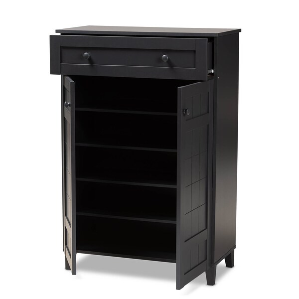 Baxton Studio Glidden Grey Finished 5-Shelf Wood Shoe Storage Cabinet with Drawer - 156-9554