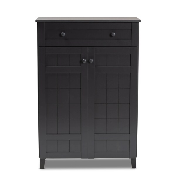 Baxton Studio Glidden Grey Finished 5-Shelf Wood Shoe Storage Cabinet with Drawer - 156-9554