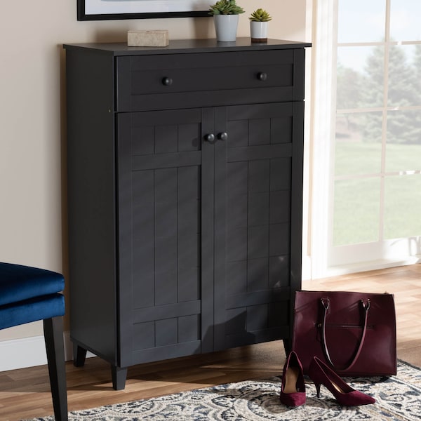 Baxton Studio Glidden Grey Finished 5-Shelf Wood Shoe Storage Cabinet with Drawer - 156-9554