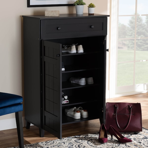 Baxton Studio Glidden Grey Finished 5-Shelf Wood Shoe Storage Cabinet with Drawer - 156-9554