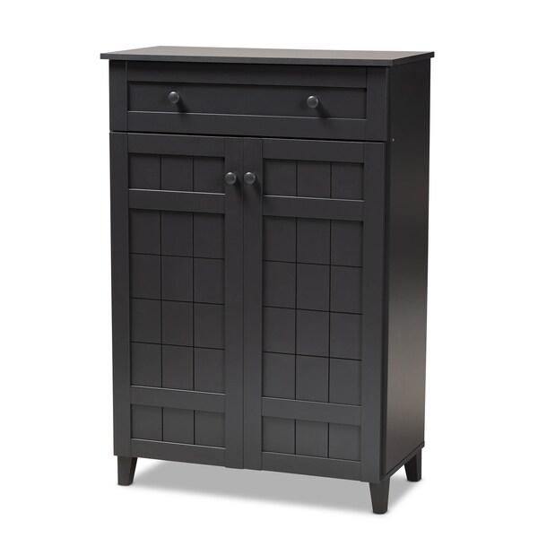 Baxton Studio Glidden Grey Finished 5-Shelf Wood Shoe Storage Cabinet with Drawer - 156-9554