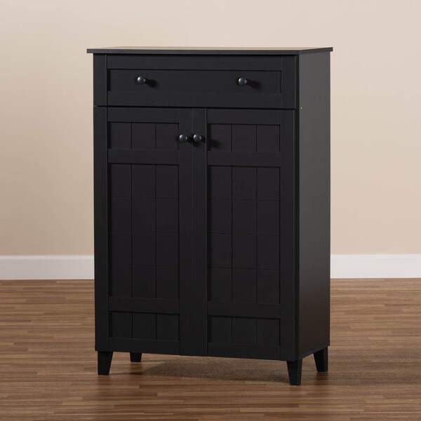 Baxton Studio Glidden Grey Finished 5-Shelf Wood Shoe Storage Cabinet with Drawer - 156-9554