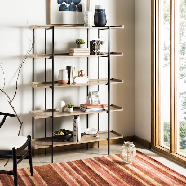 Safavieh Cecilia Retro Mid Century 5 Tier Wood EtagereOak & Black - FOX4271A