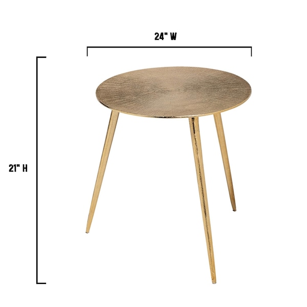 Homeroots 21 in. Gold-Toned Cast Aluminum Accent Table with Round Top - 380714