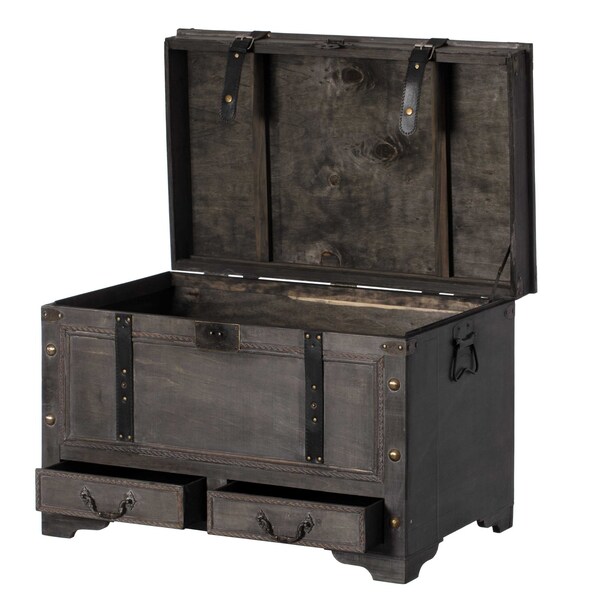 Vintiquewise Large Grey Storage Trunk Chest With Drawer Organizer and Handles for Easy Moving - QI004333