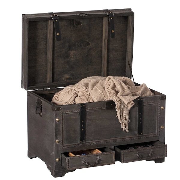 Vintiquewise Large Grey Storage Trunk Chest With Drawer Organizer and Handles for Easy Moving - QI004333