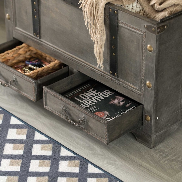 Vintiquewise Large Grey Storage Trunk Chest With Drawer Organizer and Handles for Easy Moving - QI004333