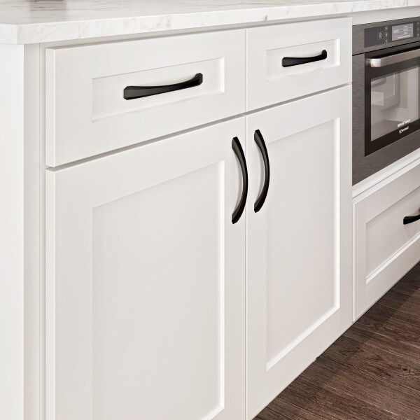 Jeffrey Alexander 128 mm Center-to-Center Matte Black Wheeler Cabinet Pull - 678-128MB