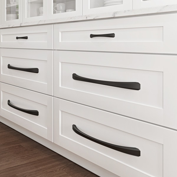 Jeffrey Alexander 128 mm Center-to-Center Matte Black Wheeler Cabinet Pull - 678-128MB