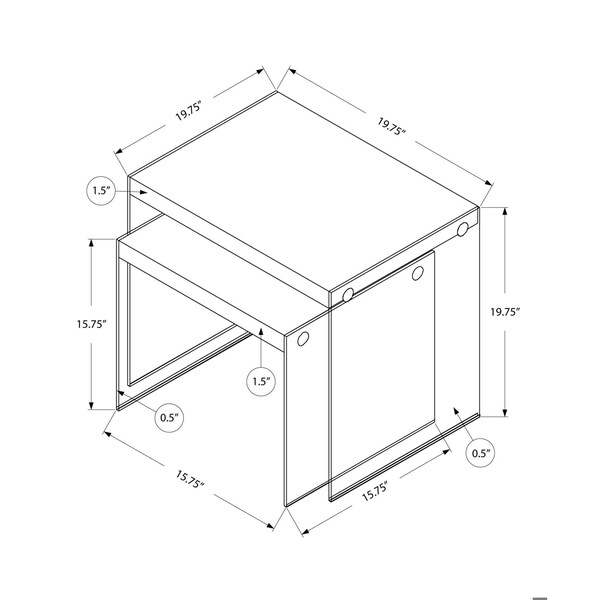 Homeroots 35.5 in. Glossy White Particle Board & Clear Glass Nesting Table Set 2 Piece - 333147