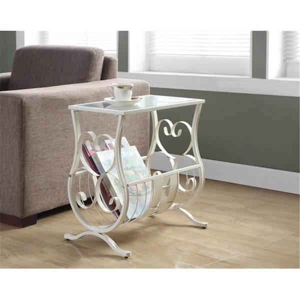 Daphnes Dinnette Antique White Metal Magazine Table With Tempered Glass - DA2648377