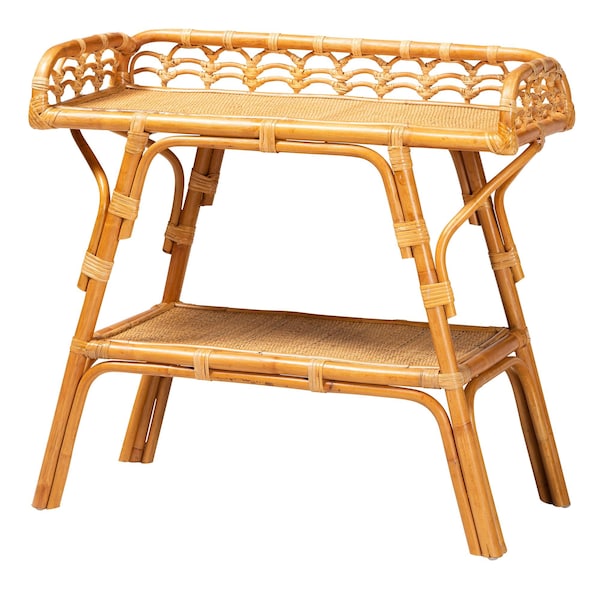 Bali & Pari Nayana Modern Bohemian Natural Rattan 2-Tier Console Table - 243-13397-ZORO