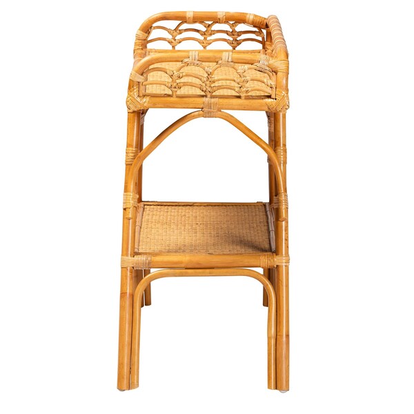 Bali & Pari Nayana Modern Bohemian Natural Rattan 2-Tier Console Table - 243-13397-ZORO