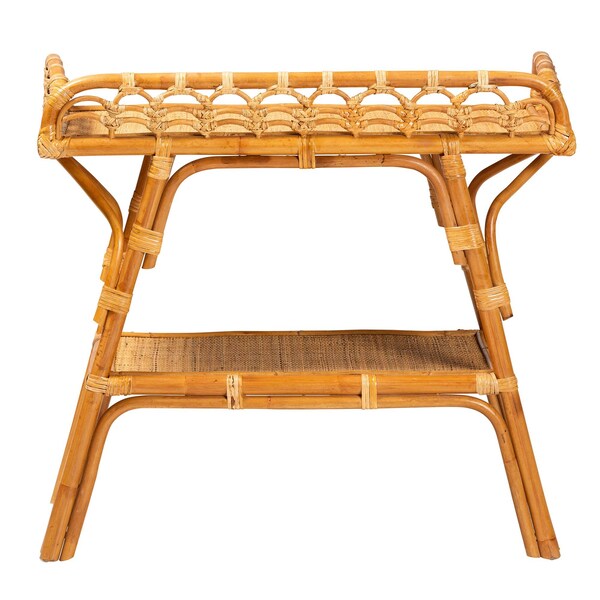 Bali & Pari Nayana Modern Bohemian Natural Rattan 2-Tier Console Table - 243-13397-ZORO