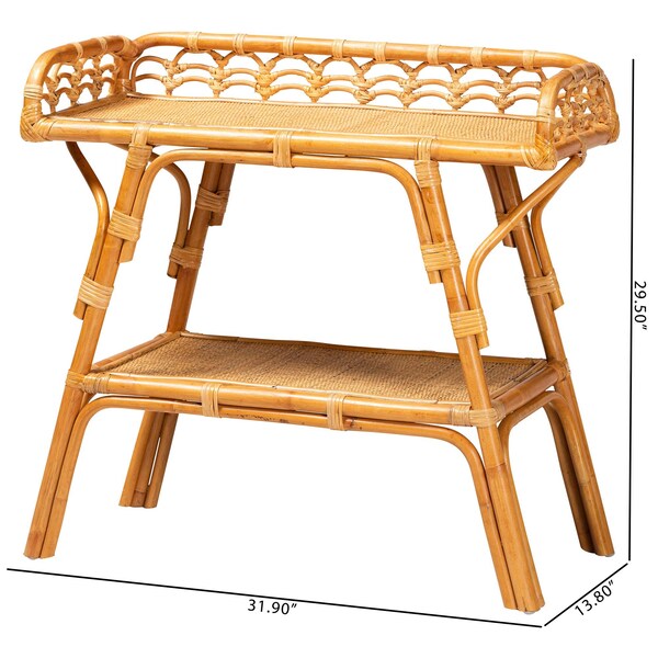 Bali & Pari Nayana Modern Bohemian Natural Rattan 2-Tier Console Table - 243-13397-ZORO