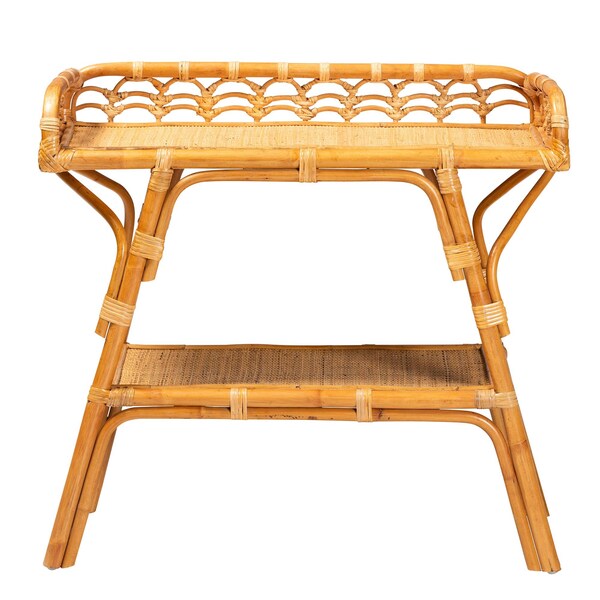 Bali & Pari Nayana Modern Bohemian Natural Rattan 2-Tier Console Table - 243-13397-ZORO