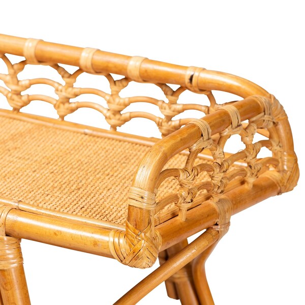 Bali & Pari Nayana Modern Bohemian Natural Rattan 2-Tier Console Table - 243-13397-ZORO