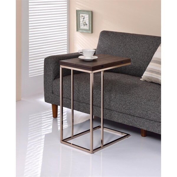 Benzara 25.25 x 18 x 12 in. Classic Brown Wooden Top Snack Table with Chrome Legs - BM160145