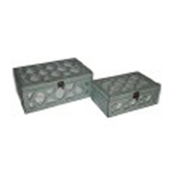 H2H Set Of 2 White Wooden Boxes With Front And Top Mirror - H22546420