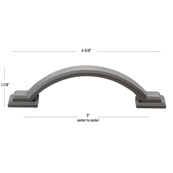 Gliderite Hardware 3 in. Center to Center Brushed Pewter Arched Square Cabinet Pull - 4355-BP, 10PK - 4355-BP-10