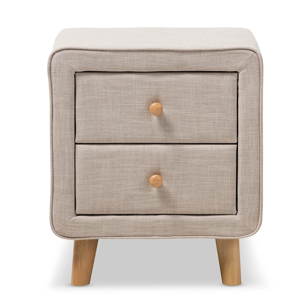Baxton Studio Jonesy Mid-Century Beige Linen Upholstered 2-Drawer Nightstand - 135-7289