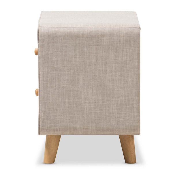 Baxton Studio Jonesy Mid-Century Beige Linen Upholstered 2-Drawer Nightstand - 135-7289