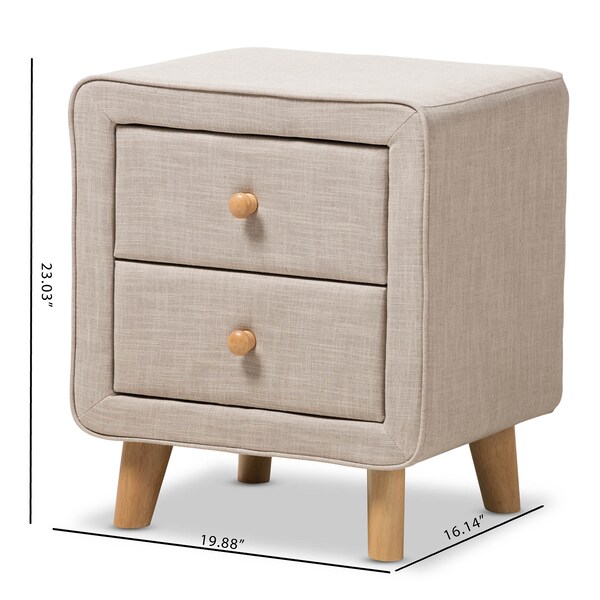 Baxton Studio Jonesy Mid-Century Beige Linen Upholstered 2-Drawer Nightstand - 135-7289