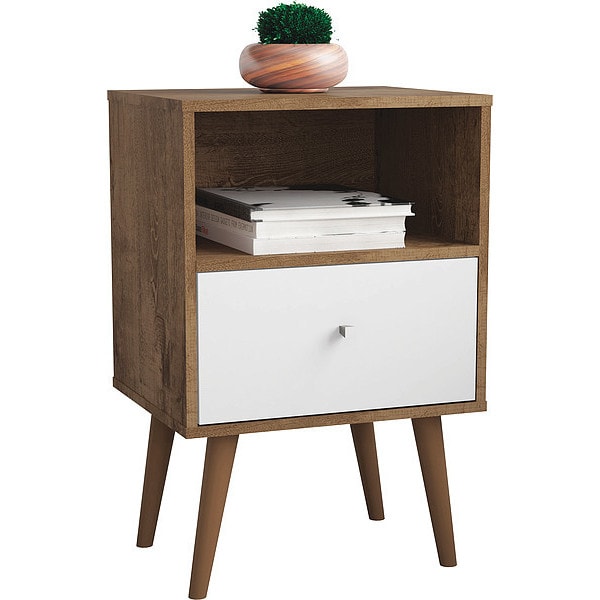 Manhattan Comfort Nightstand, Mid Century, Brown/White - 203AMC96