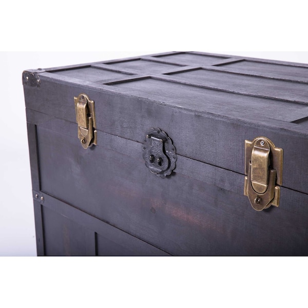 Vintiquewise Antique Style Large Dark Wooden Storage Trunk with Lockable Latch - QI003609L