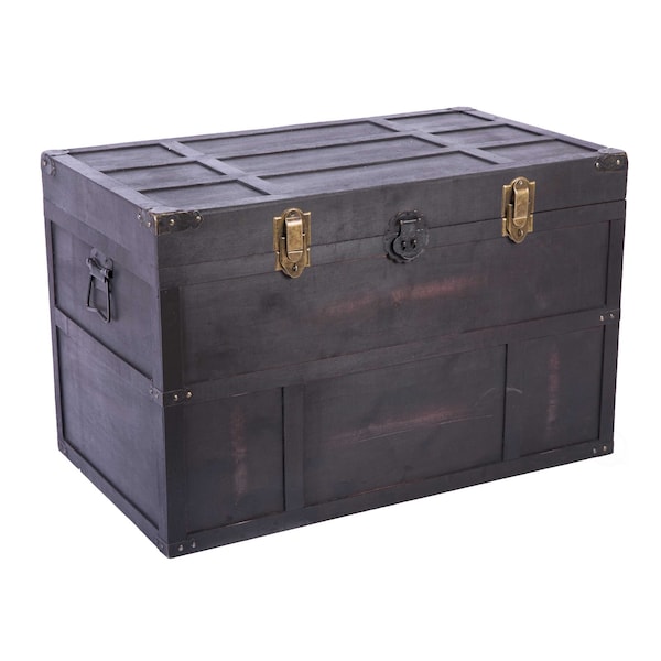 Vintiquewise Antique Style Large Dark Wooden Storage Trunk with Lockable Latch - QI003609L