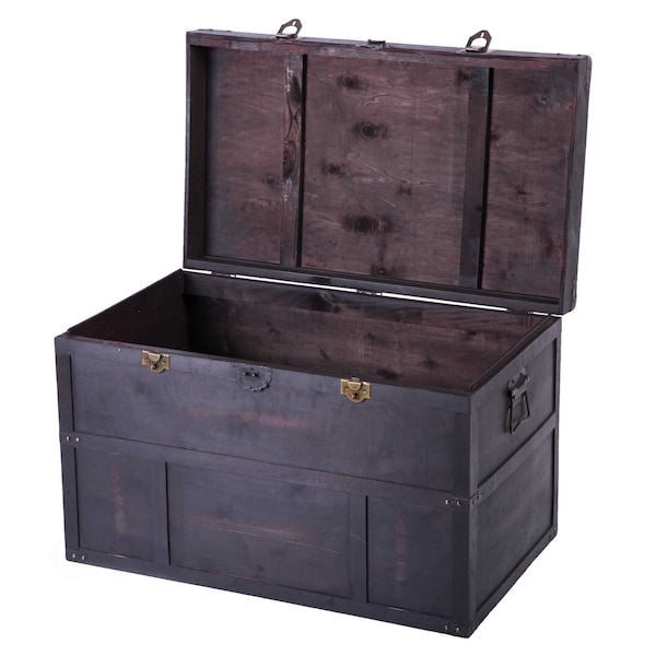 Vintiquewise Antique Style Large Dark Wooden Storage Trunk with Lockable Latch - QI003609L