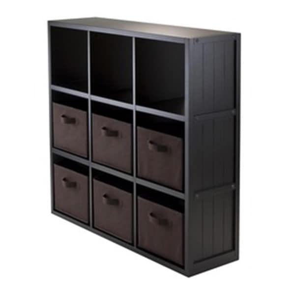 Winsome Trading 7-Pc Wainscoting Panel Shelf 3 x 3 Cube with 6 Chocolate Foldable Baskets - 20642