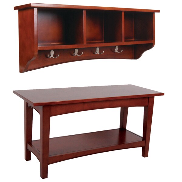 Alaterre Furniture Shaker Cottage Storage Coat Hook with Bench Set, Cherry - ASCA030460
