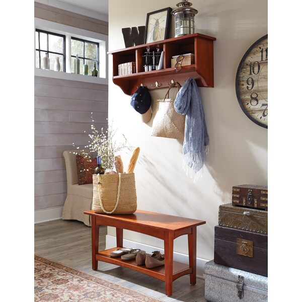 Alaterre Furniture Shaker Cottage Storage Coat Hook with Bench Set, Cherry - ASCA030460