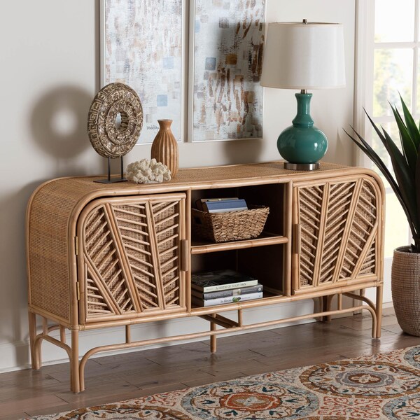 Bali & Pari Carabella Bohemian Natural Rattan 2-Door Storage Cabinet - 244-13707-ZORO
