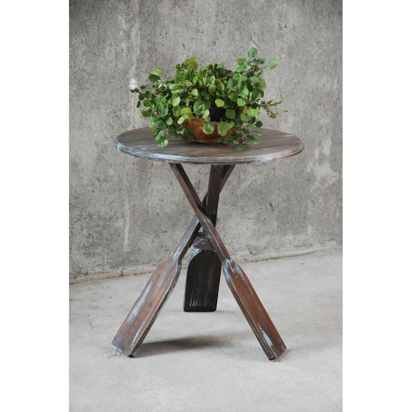 Sunset Trading Round Cottage Boat Oar Accent Table - Distressed Brown & Blue - CC-TAB813LD-BBR