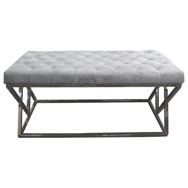 Best Master Furniture Tufted Velvet Upholstered Bench, Grey - E11 BENCH GREY