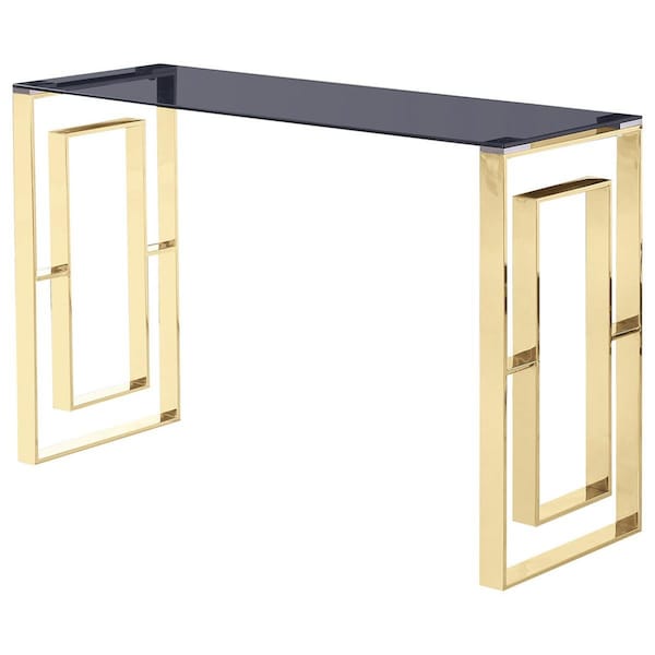 Best Master Furniture Smoked Glass Living Room Gold Sofa Table - E28 GOLD SOFA TABLE