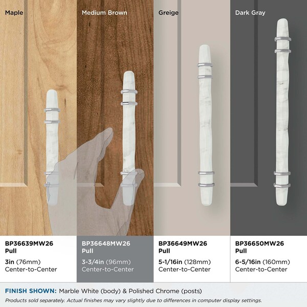 Amerock Carrione 3-3/4 inch 96mm Center-to-Center Marble White/Polished Chrome Cabinet Pull - BP36648MW26