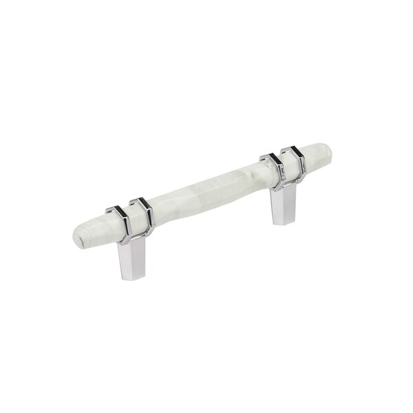 Amerock Carrione 3-3/4 inch 96mm Center-to-Center Marble White/Polished Chrome Cabinet Pull - BP36648MW26