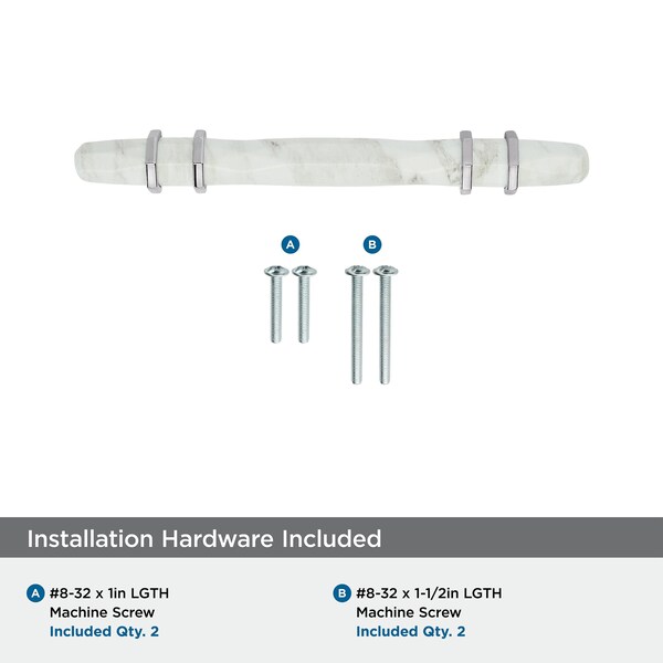 Amerock Carrione 3-3/4 inch 96mm Center-to-Center Marble White/Polished Chrome Cabinet Pull - BP36648MW26