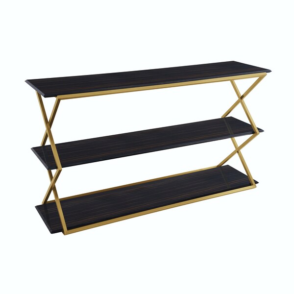 Armen Living Westlake 3-Tier Dark Brown Console Table with Brushed Gold Legs - LCWLCNBRGLD