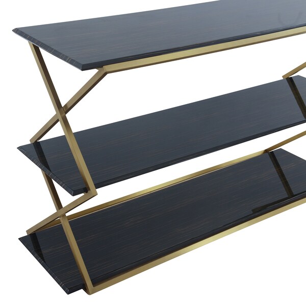 Armen Living Westlake 3-Tier Dark Brown Console Table with Brushed Gold Legs - LCWLCNBRGLD