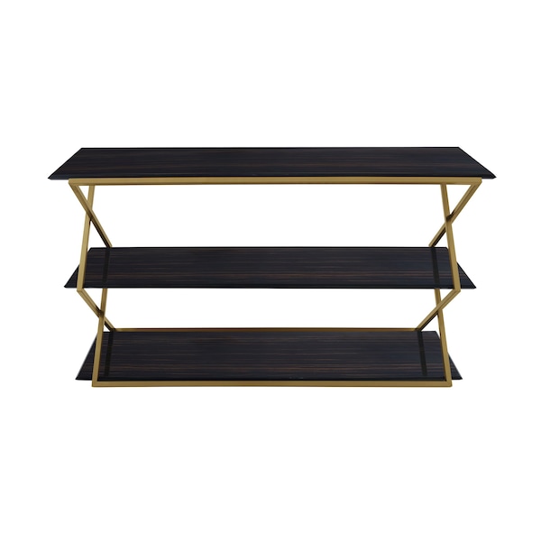Armen Living Westlake 3-Tier Dark Brown Console Table with Brushed Gold Legs - LCWLCNBRGLD