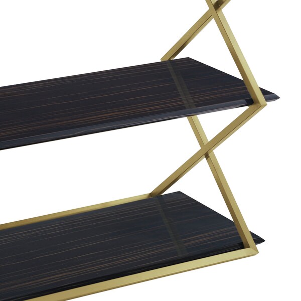 Armen Living Westlake 3-Tier Dark Brown Console Table with Brushed Gold Legs - LCWLCNBRGLD