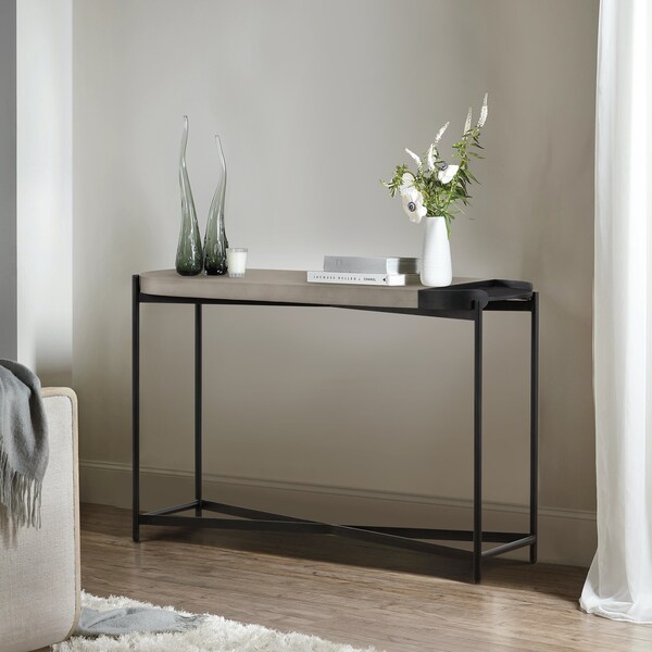 Armen Living Dua Concrete and Black Metal Modern Console Table - LCDUCNBLCC