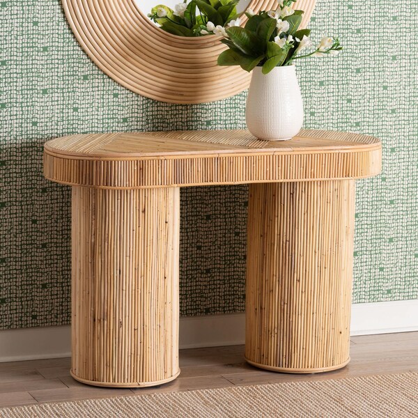 Bali & Pari Iryna Modern Bohemian Natural Rattan Console Table - 243-13594-ZORO